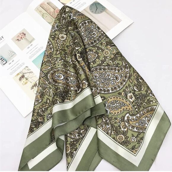 Paisley Green Silky Scarf  - Picture 3 of 5